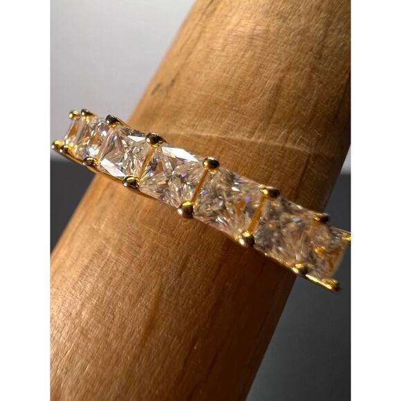 Moissanite 7 stone ring yg over sterling silver ring size 9 - Picture 1 of 11